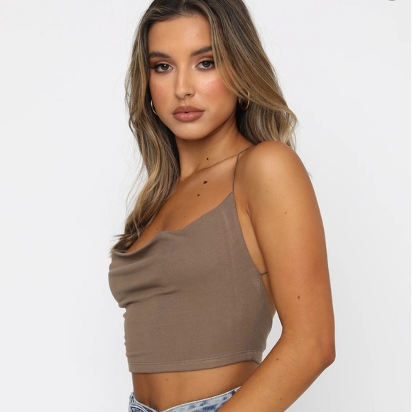 White Fox Boutique Crash The Party Crop Mocha - Small - Picture 2 of 9